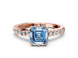 Rose gold Fancy Blue Asscher Cut Solitaire Diamond Engagement Ring with Pavé Band and Six-Prong Setting_24