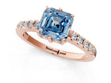 Rose gold Fancy Blue Asscher Cut Solitaire Diamond Engagement Ring with Pavé Band and Six-Prong Setting_25