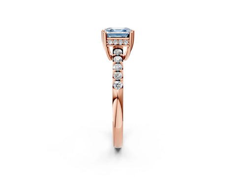 Rose gold Fancy Blue Asscher Cut Solitaire Diamond Engagement Ring with Pavé Band and Six-Prong Setting_2