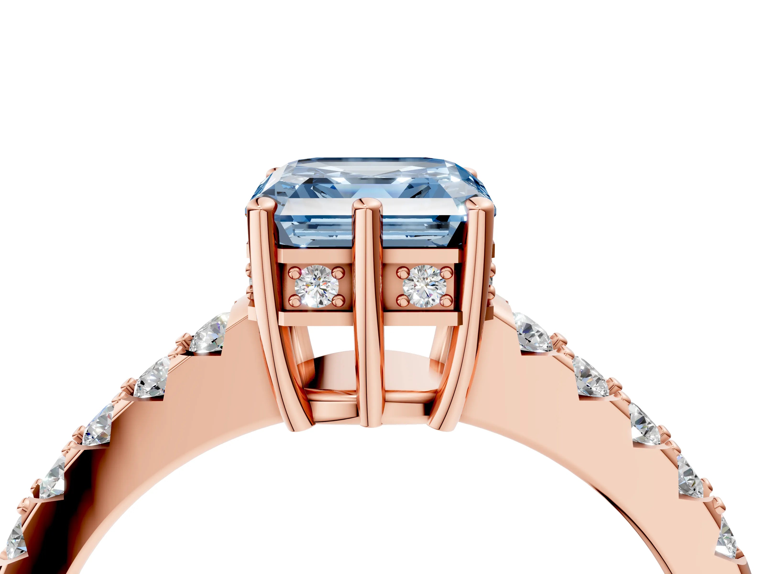 Rose gold Fancy Blue Asscher Cut Solitaire Diamond Engagement Ring with Pavé Band and Six-Prong Setting_4
