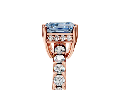 Rose gold Fancy Blue Asscher Cut Solitaire Diamond Engagement Ring with Pavé Band and Six-Prong Setting_5