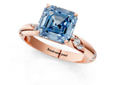 Rose gold Fancy Blue Asscher Cut Solitaire Diamond Engagement Ring with Twisted Pave Band and Four-Prong Setting_4