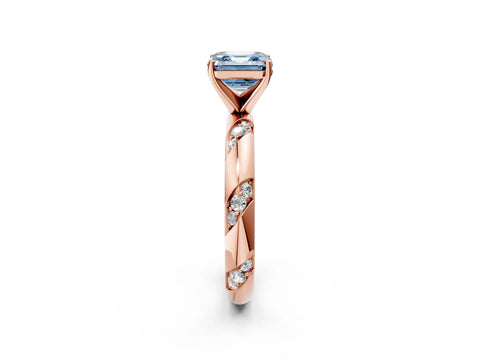 Rose gold Fancy Blue Asscher Cut Solitaire Diamond Engagement Ring with Twisted Pave Band and Four-Prong Setting_5