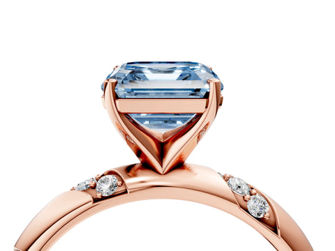 Rose gold Fancy Blue Asscher Cut Solitaire Diamond Engagement Ring with Twisted Pave Band and Four-Prong Setting_7