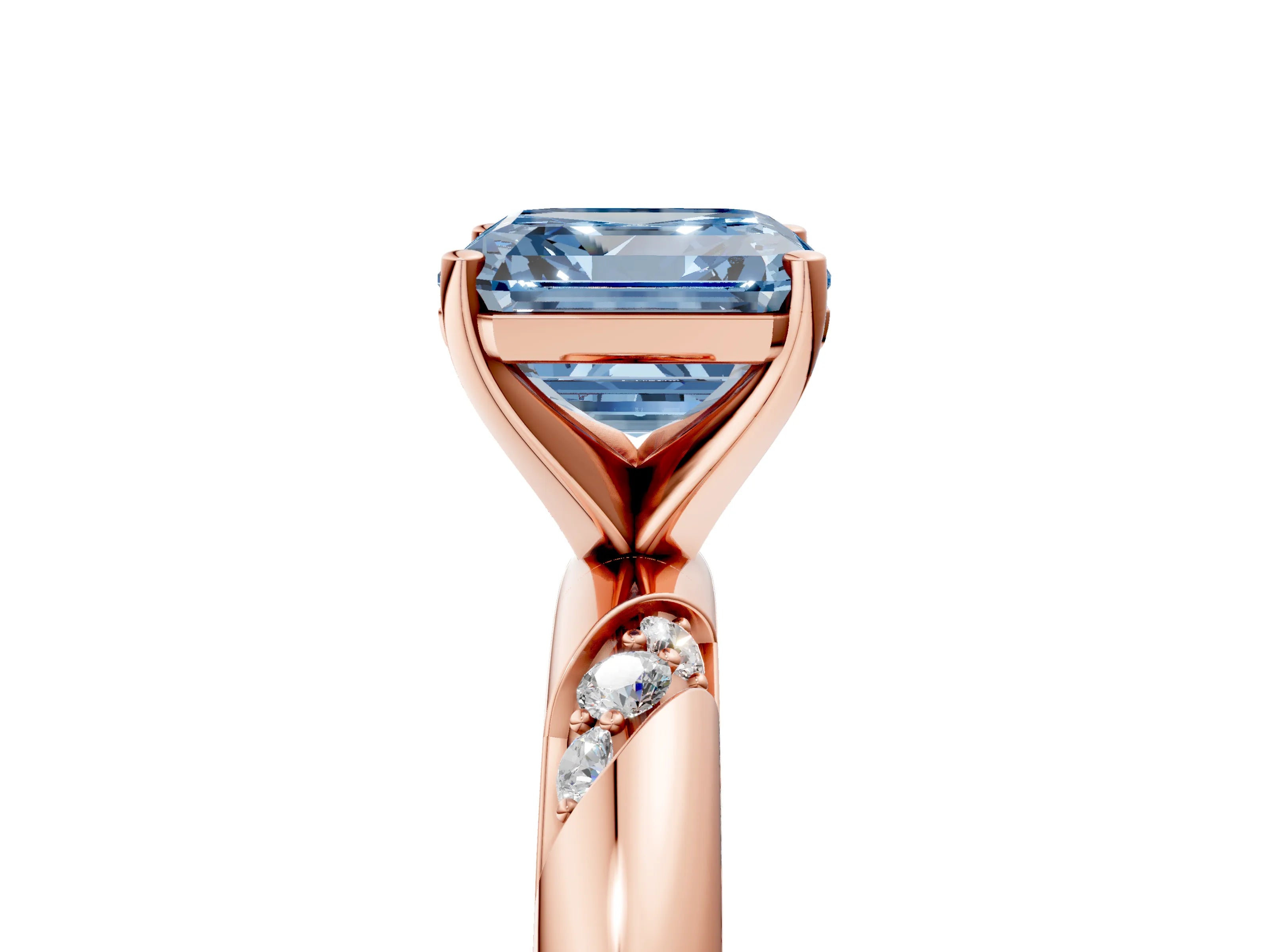 Rose gold Fancy Blue Asscher Cut Solitaire Diamond Engagement Ring with Twisted Pave Band and Four-Prong Setting_8