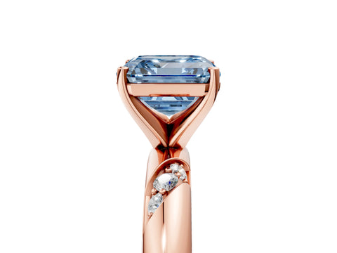 Rose gold Fancy Blue Asscher Cut Solitaire Diamond Engagement Ring with Twisted Pave Band and Four-Prong Setting_8
