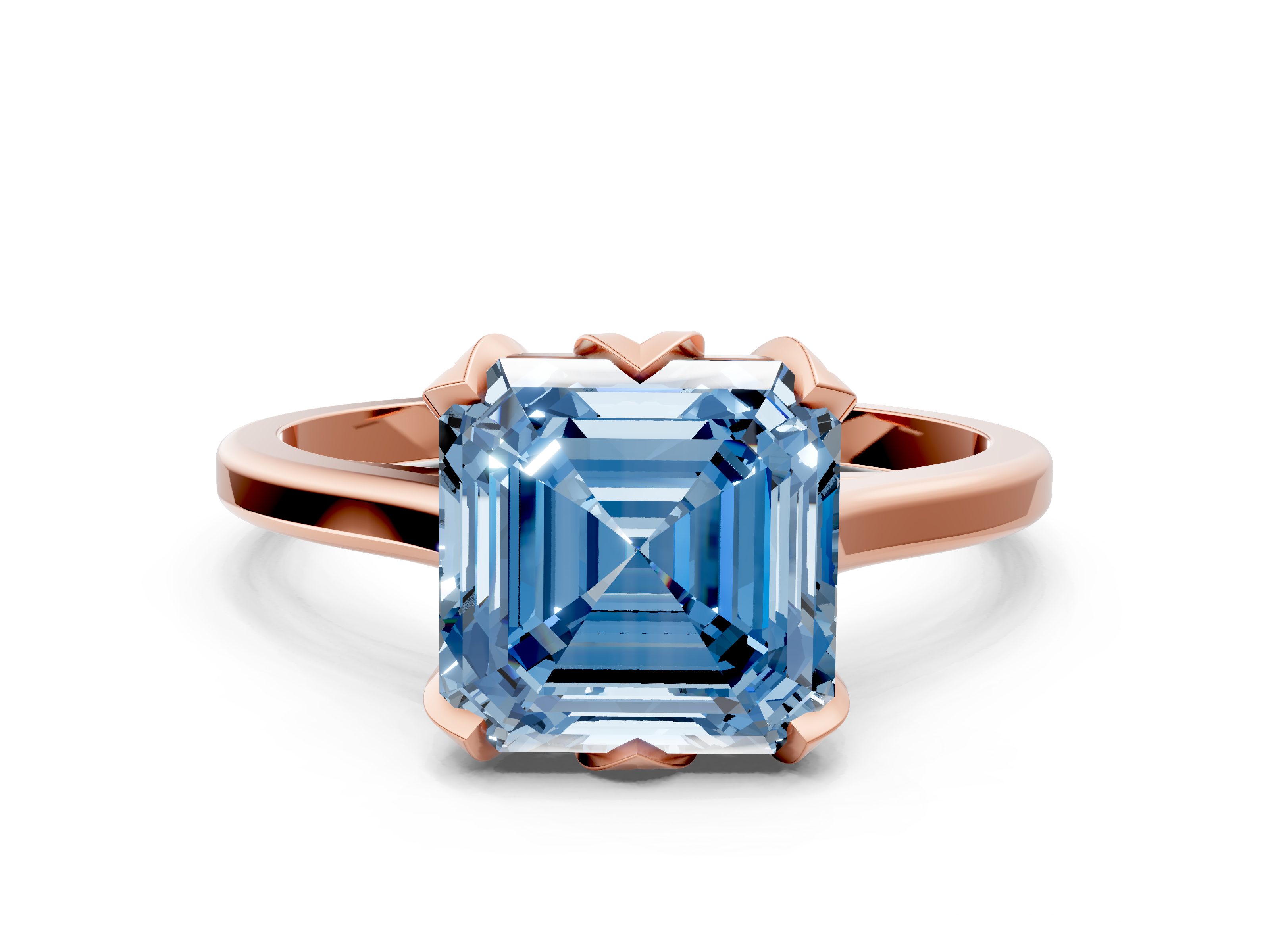 Rose gold Fancy Blue Asscher  Cut Solitaire Diamond Ring with Flower-Prong Setting and Classic Band_68