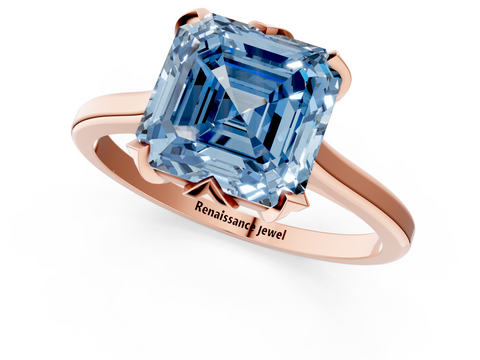 Rose gold Fancy Blue Asscher  Cut Solitaire Diamond Ring with Flower-Prong Setting and Classic Band_69