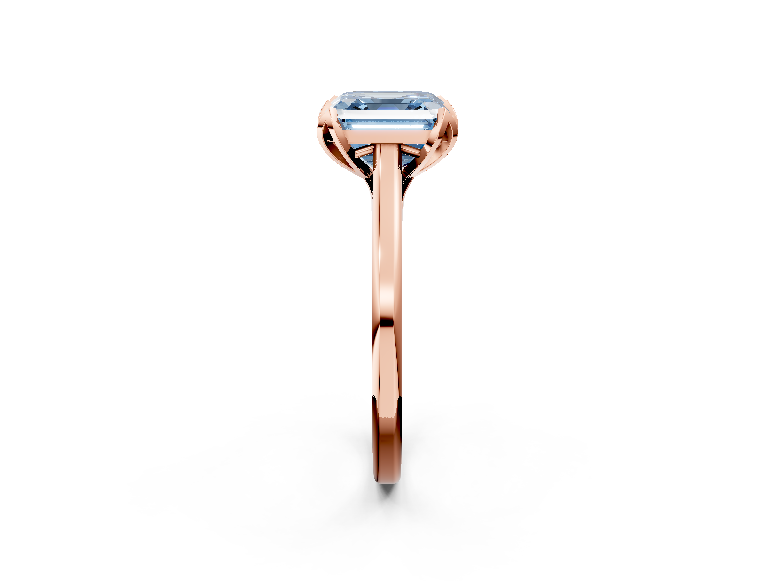 Rose gold Fancy Blue Asscher  Cut Solitaire Diamond Ring with Flower-Prong Setting and Classic Band_70