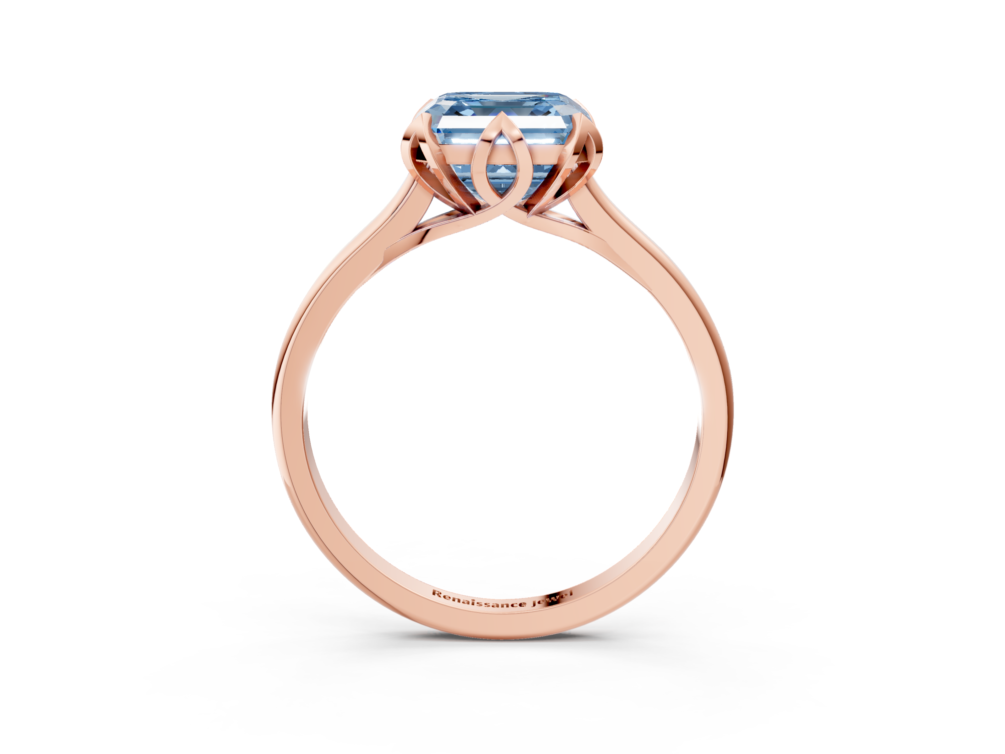 Rose gold Fancy Blue Asscher  Cut Solitaire Diamond Ring with Flower-Prong Setting and Classic Band_71