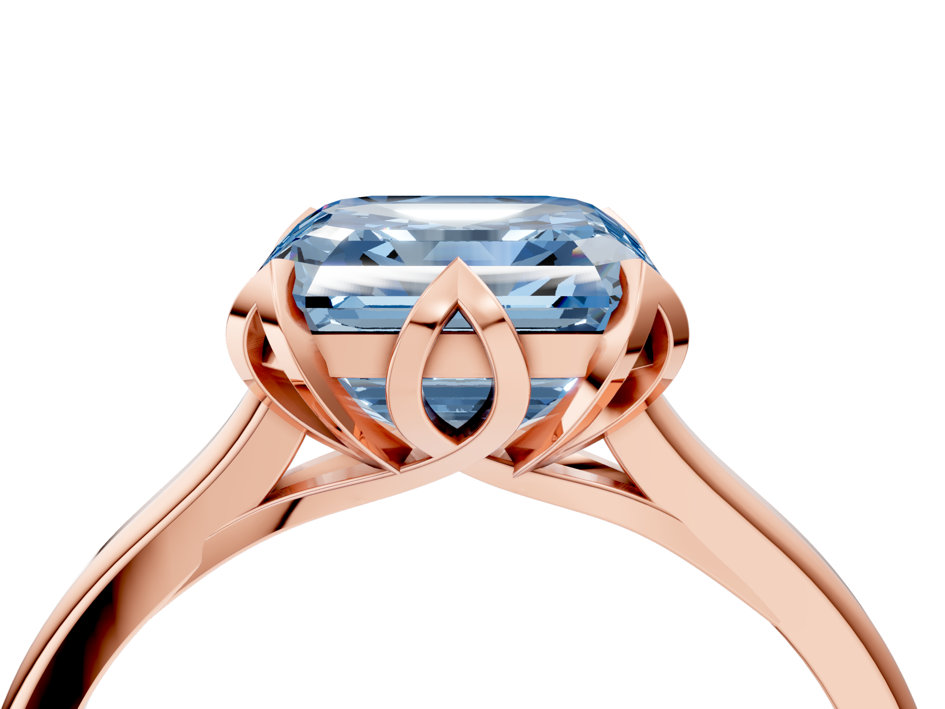 Rose gold Fancy Blue Asscher  Cut Solitaire Diamond Ring with Flower-Prong Setting and Classic Band_72