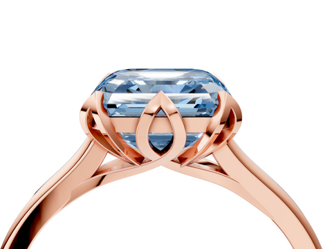 Rose gold Fancy Blue Asscher  Cut Solitaire Diamond Ring with Flower-Prong Setting and Classic Band_72