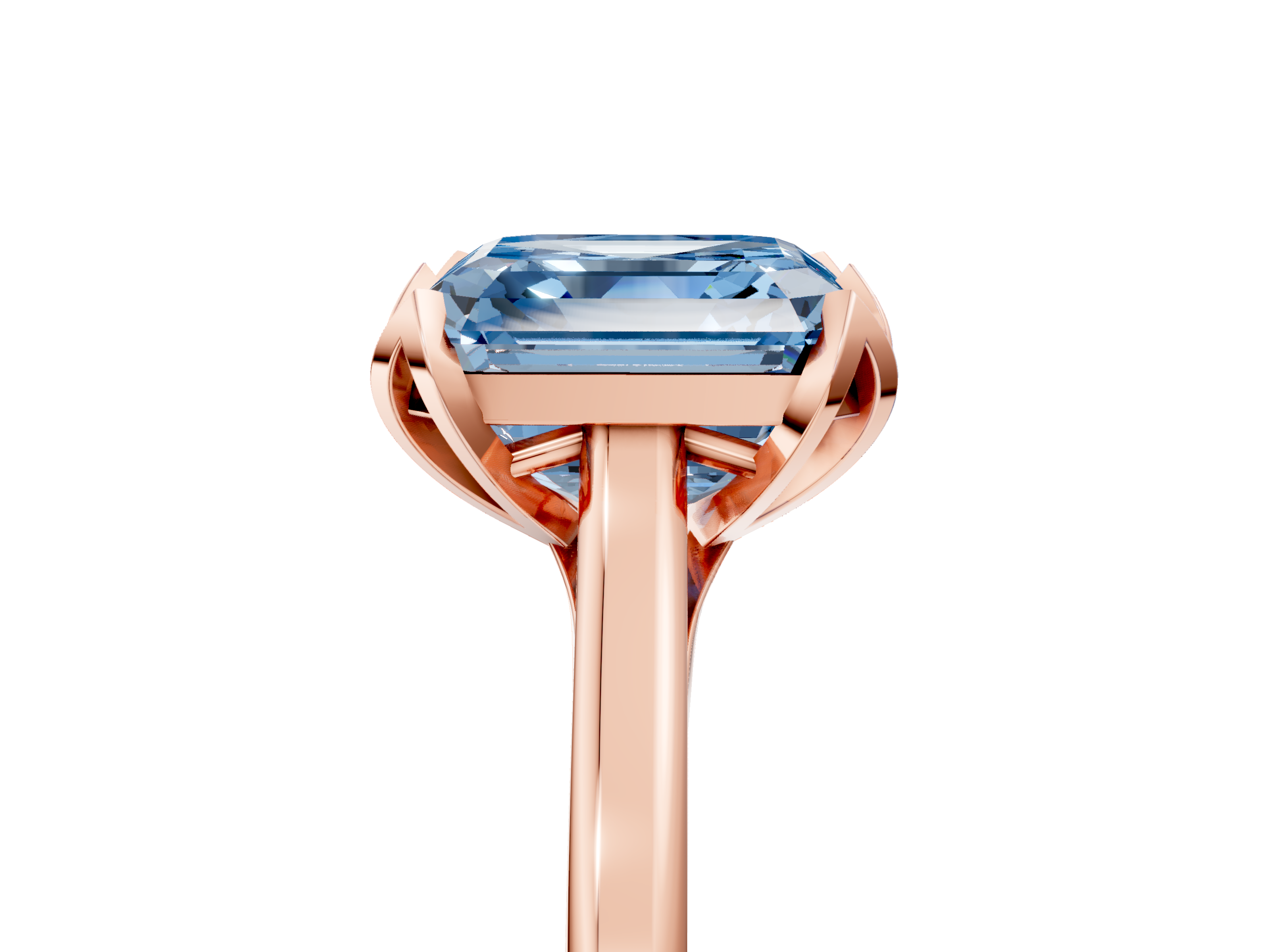 Rose gold Fancy Blue Asscher  Cut Solitaire Diamond Ring with Flower-Prong Setting and Classic Band_73