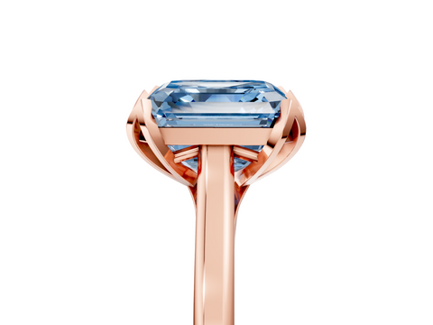Rose gold Fancy Blue Asscher  Cut Solitaire Diamond Ring with Flower-Prong Setting and Classic Band_73
