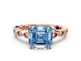 Rose gold Fancy Blue Asscher Cut Solitaire Diamond Ring with Infinity Twist Band and Four-Prong Setting