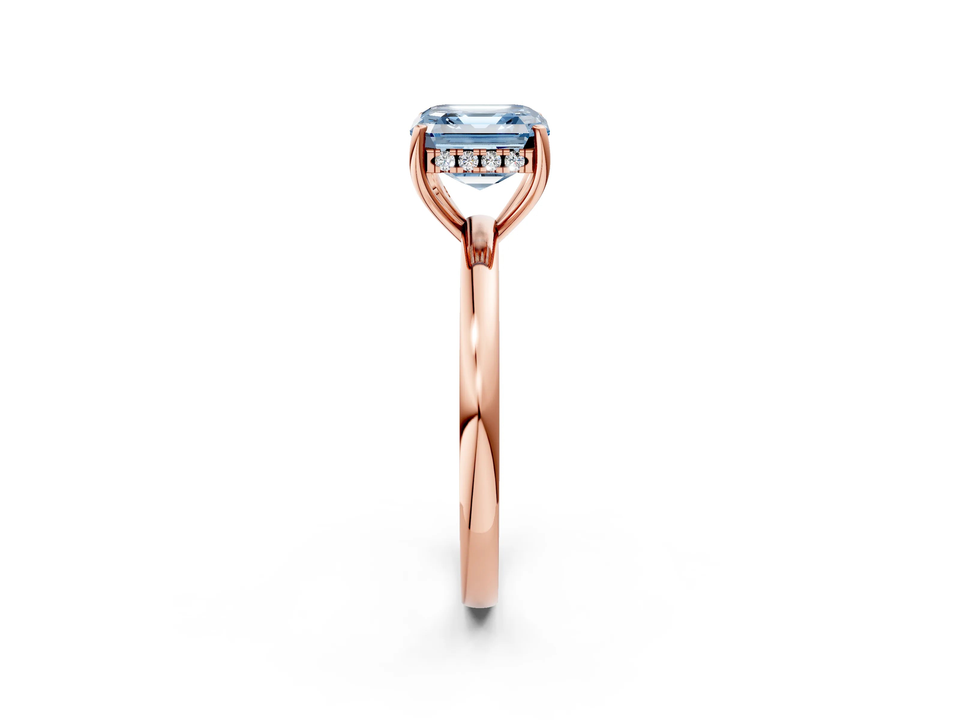 Rose gold Fancy Blue Asscher Cut Solitaire Diamond Ring with Prong Setting and Plain Band_2