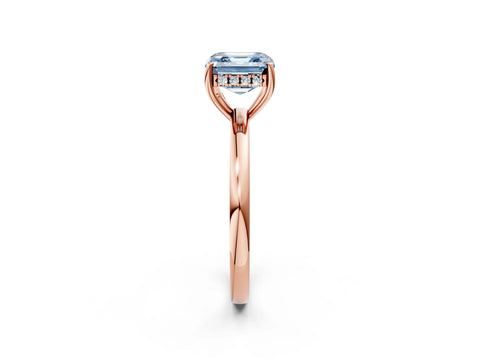Rose gold Fancy Blue Asscher Cut Solitaire Diamond Ring with Prong Setting and Plain Band_2