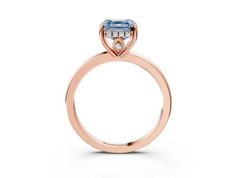 Rose gold Fancy Blue Asscher Cut Solitaire Diamond Ring with Prong Setting and Plain Band_3