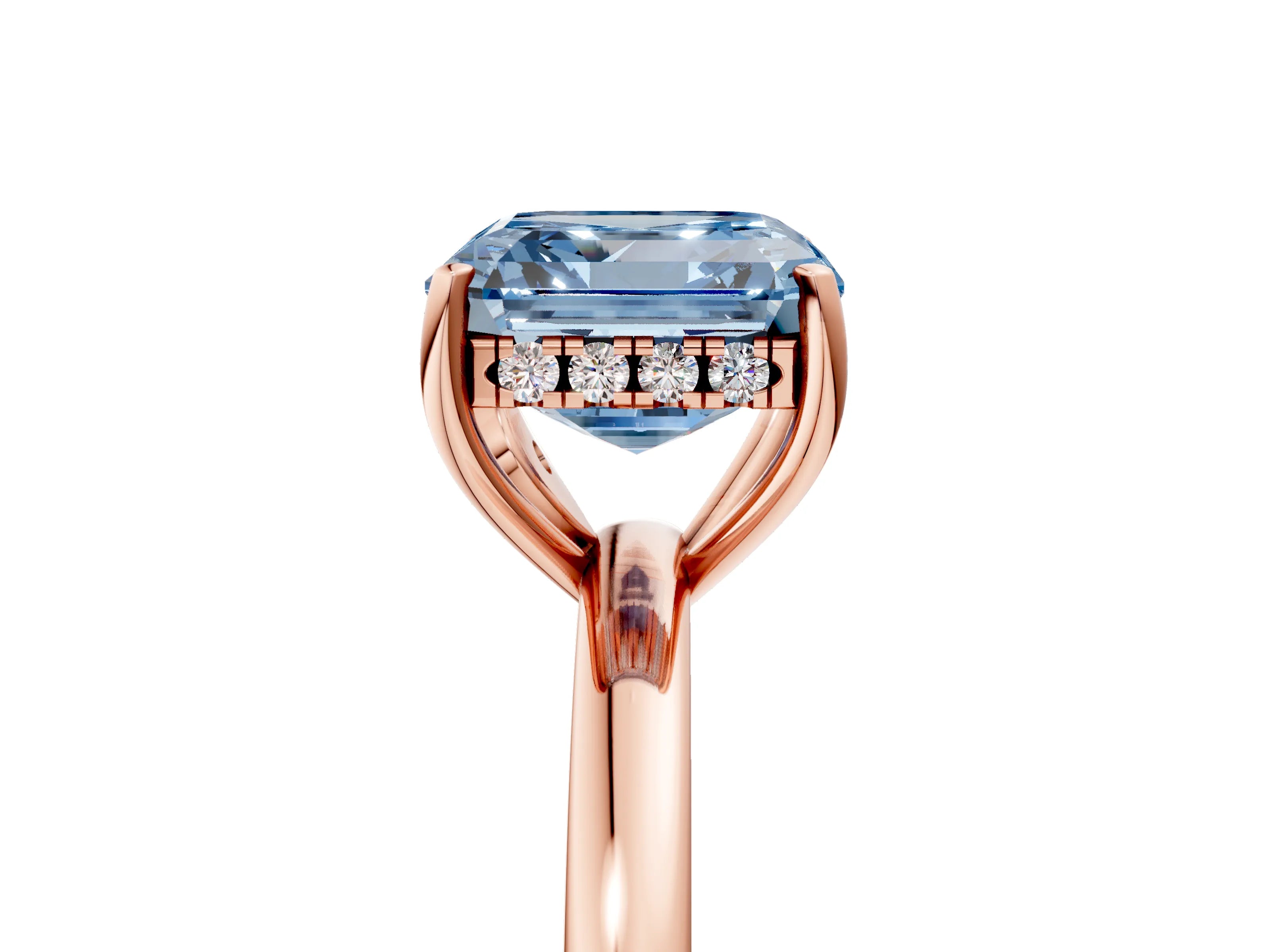 Rose gold Fancy Blue Asscher Cut Solitaire Diamond Ring with Prong Setting and Plain Band_5
