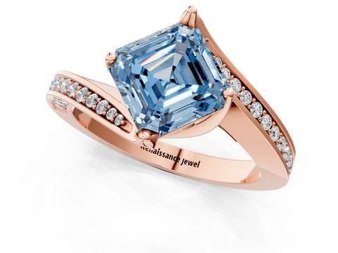Rose gold Fancy Blue Asscher Cut Solitaire Diamond Twist Band with Pavé Setting and Four-Prong Setting_1