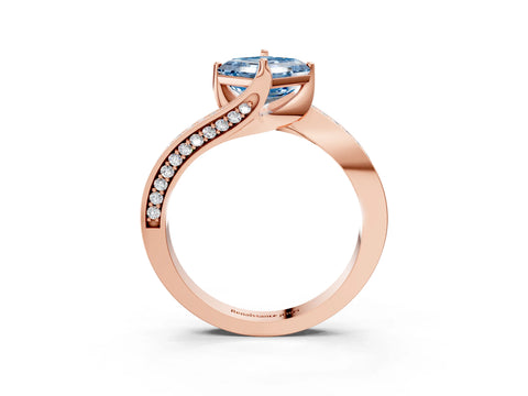 Rose gold Fancy Blue Asscher Cut Solitaire Diamond Twist Band with Pavé Setting and Four-Prong Setting_3