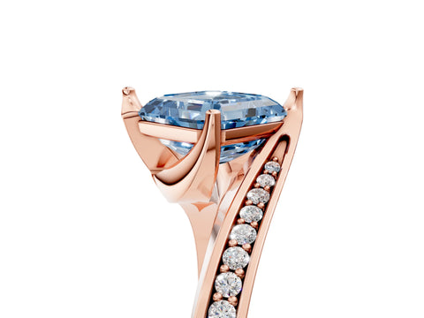 Rose gold Fancy Blue Asscher Cut Solitaire Diamond Twist Band with Pavé Setting and Four-Prong Setting_5