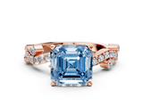 Rose gold Fancy Blue Asscher  Cut Solitaire Diamond Twisted Band with Pave Setting_17