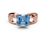 Rose gold Fancy Blue Asscher  Cut Solitaire Diamond with Side Stones on Criss-Cross Band and Four-Prong Setting_17