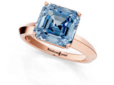 Rose gold Fancy Blue Asscher  Cut Solitaire Engagement Ring with Flat Band and Four-Prong Setting 1