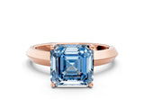 Rose gold Fancy Blue Asscher  Cut Solitaire Engagement Ring with Flat Band and Four-Prong Setting