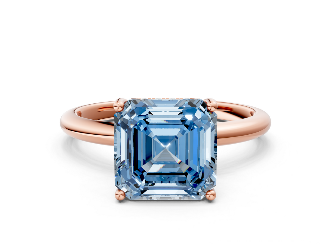 Rose gold Fancy Blue Asscher  Cut Solitaire Engagement Ring with Four-Prong Setting and Classic Band_17
