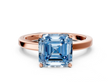 Rose gold Fancy Blue Asscher  Cut Solitaire Engagement Ring with Four-Prong Setting on a Classic Band