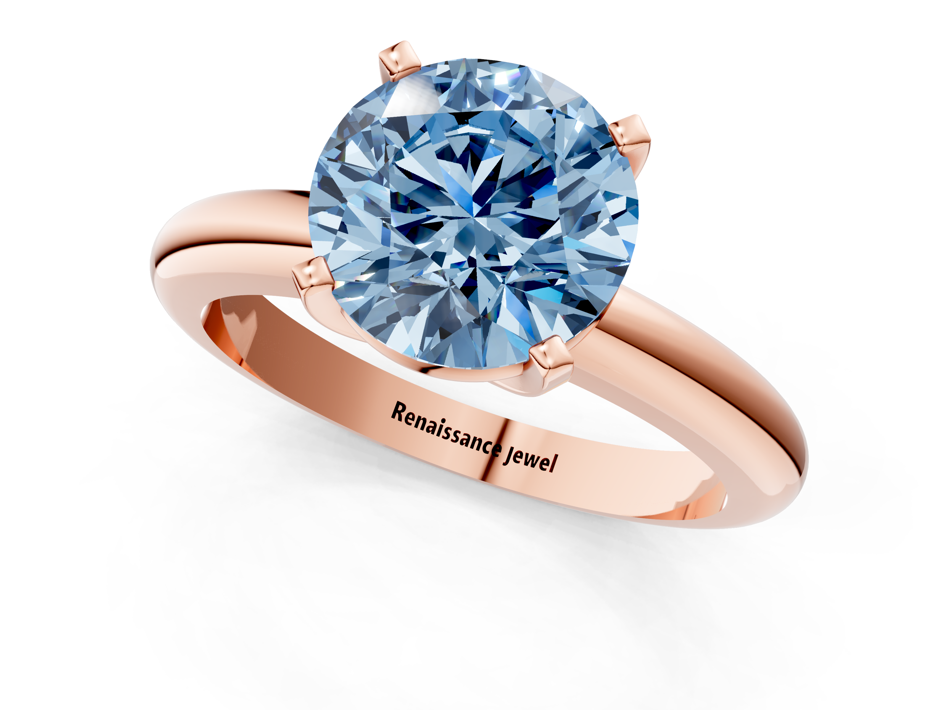 Rose gold Fancy Blue Asscher  Cut Solitaire Engagement Ring with Round Band and Four-Prong Setting_1