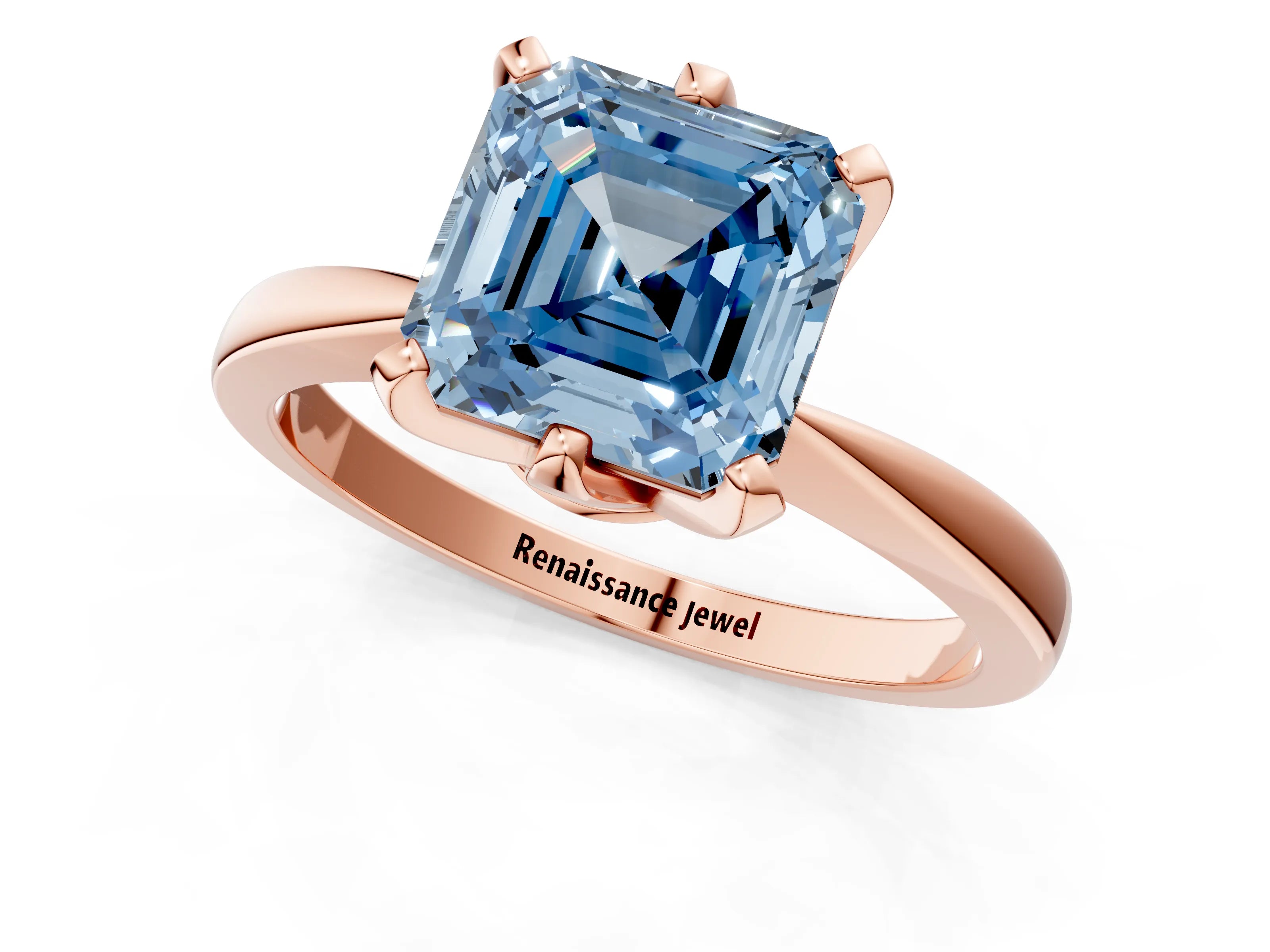 Rose gold Fancy Blue Asscher Cut Solitaire Engagement Ring with Six-Prong Setting and Tapered Band_1