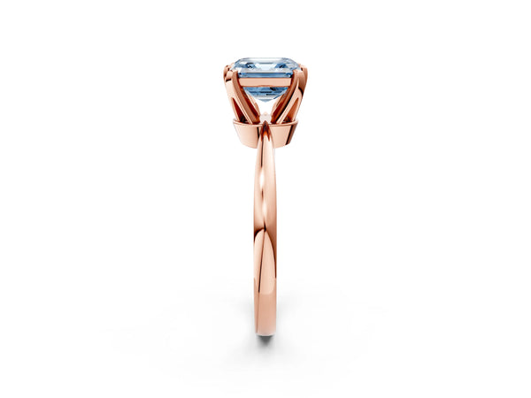 Rose gold Fancy Blue Asscher Cut Solitaire Engagement Ring with Six-Prong Setting and Tapered Band