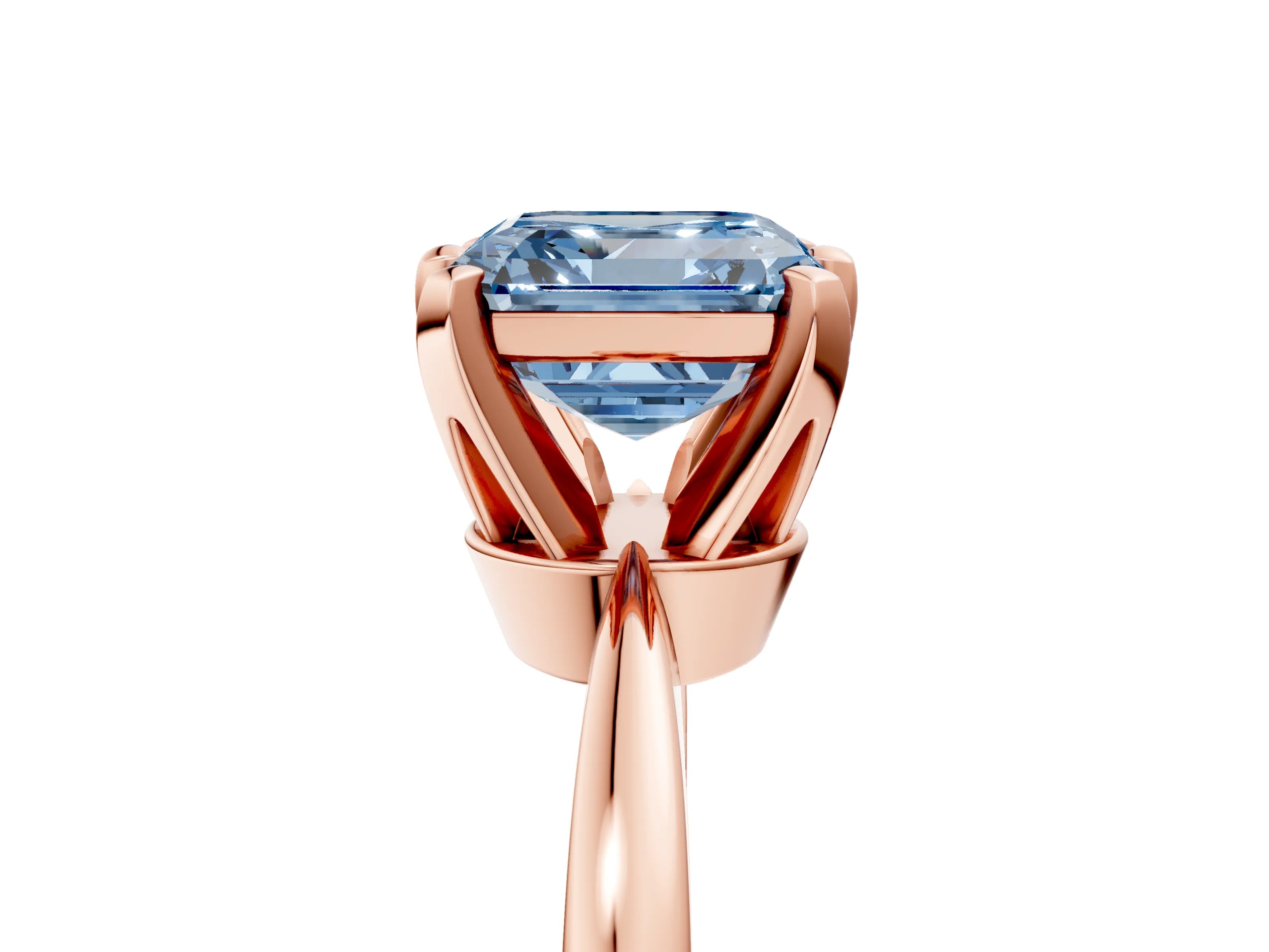 Rose gold Fancy Blue Asscher Cut Solitaire Engagement Ring with Six-Prong Setting and Tapered Band_5