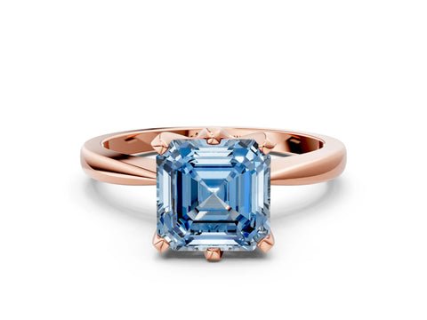 Rose gold Fancy Blue Asscher Cut Solitaire Engagement Ring with Six-Prong Setting and Tapered Band