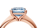 Rose gold Fancy Blue Asscher  Cut Solitaire Engagement Ring with Tapered Band and Four-Prong Setting 4