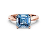 Rose gold Fancy Blue Asscher  Cut Solitaire Engagement Ring with Tapered Band and Four-Prong Setting
