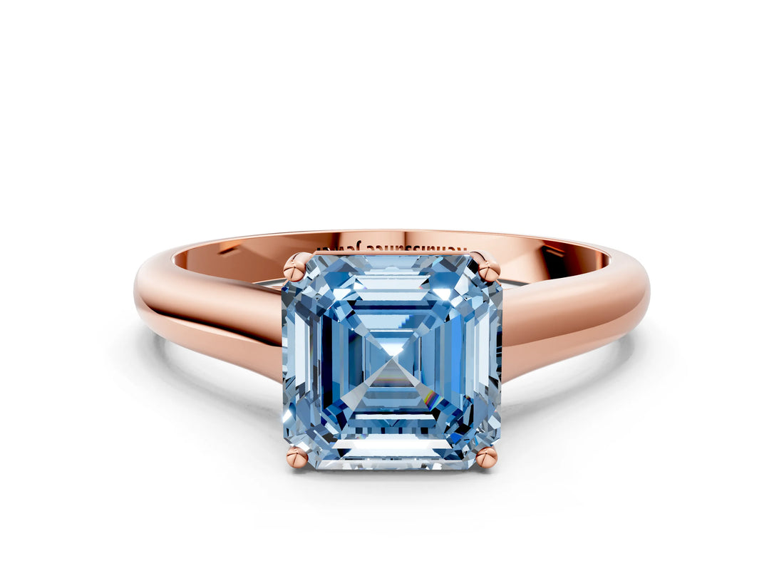 Rose gold Fancy Blue Asscher Cut Solitaire Engagement Ring with Tapered Band and Four-Prong Setting_3