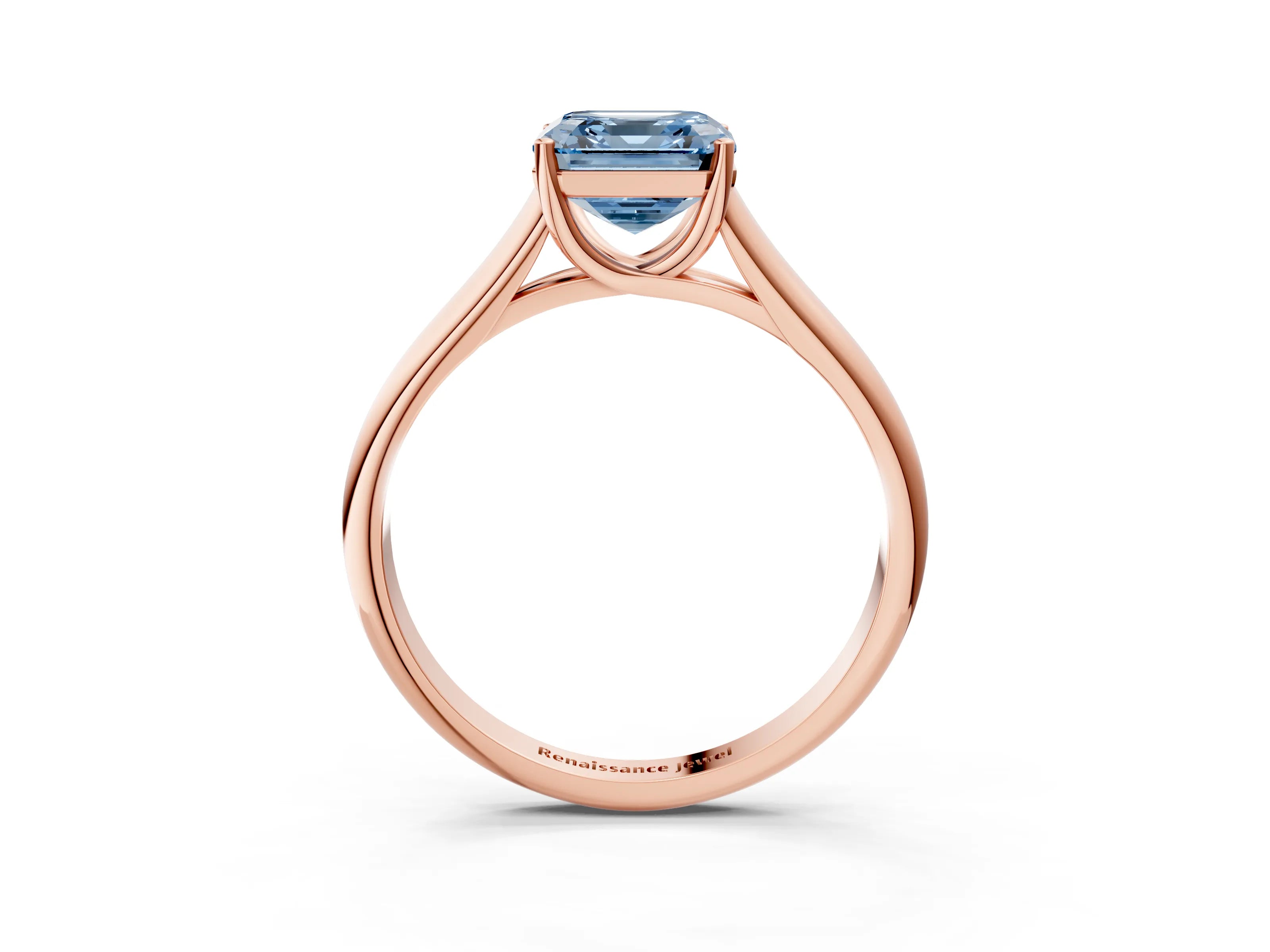 Rose gold Fancy Blue Asscher Cut Solitaire Engagement Ring with Tapered Band and Four-Prong Setting_6