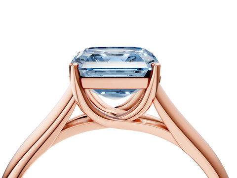 Rose gold Fancy Blue Asscher Cut Solitaire Engagement Ring with Tapered Band and Four-Prong Setting_7