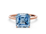 Rose gold Fancy Blue Asscher  Cut Solitaire Engagement Ring with Thin Band and Four-Prong Setting_3