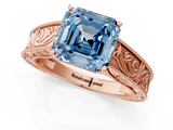 Rose gold Fancy Blue Asscher  Cut Solitaire Engraved Band with Four-Prong Setting_1