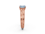 Rose gold Fancy Blue Asscher  Cut Solitaire Engraved Band with Four-Prong Setting_2