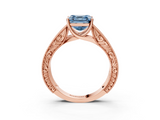 Rose gold Fancy Blue Asscher  Cut Solitaire Engraved Band with Four-Prong Setting_3