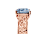 Rose gold Fancy Blue Asscher  Cut Solitaire Engraved Band with Four-Prong Setting_5