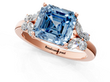 Rose gold Fancy Blue Asscher  Cut Solitaire Floral Diamond Ring with Four-Prong Setting_1