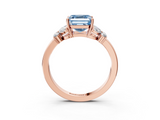 Rose gold Fancy Blue Asscher  Cut Solitaire Floral Diamond Ring with Four-Prong Setting_3