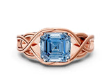 Rose gold Fancy Blue Asscher Cut Solitaire Intertwined Band Prong Setting Ring